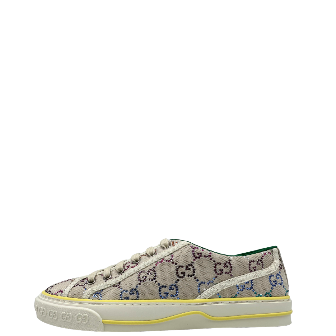 Sneakers Gucci Tennis 1977 in gg crystal. Scarpe usate originali