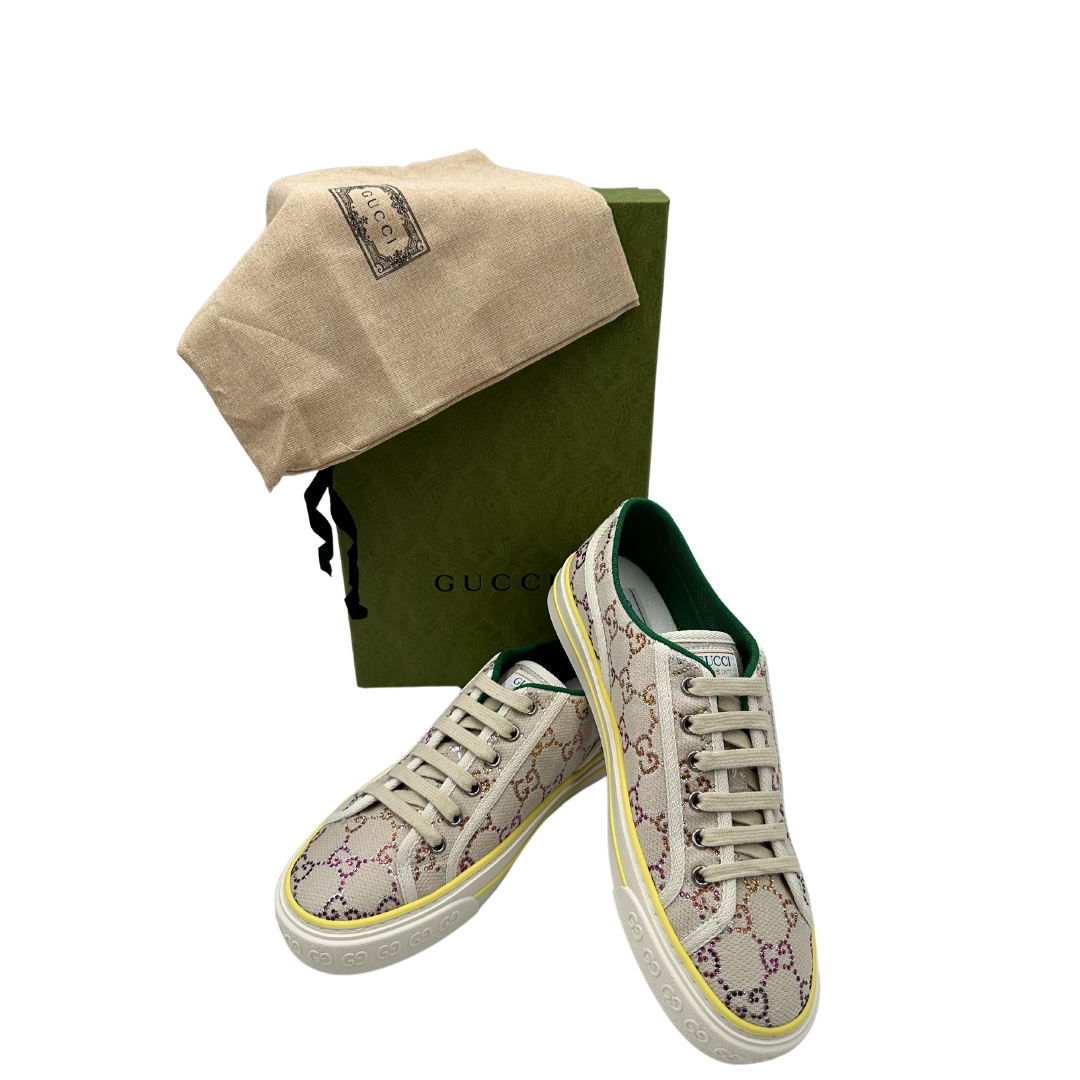 Sneakers Gucci Tennis 1977 in gg crystal. Scarpe usate originali