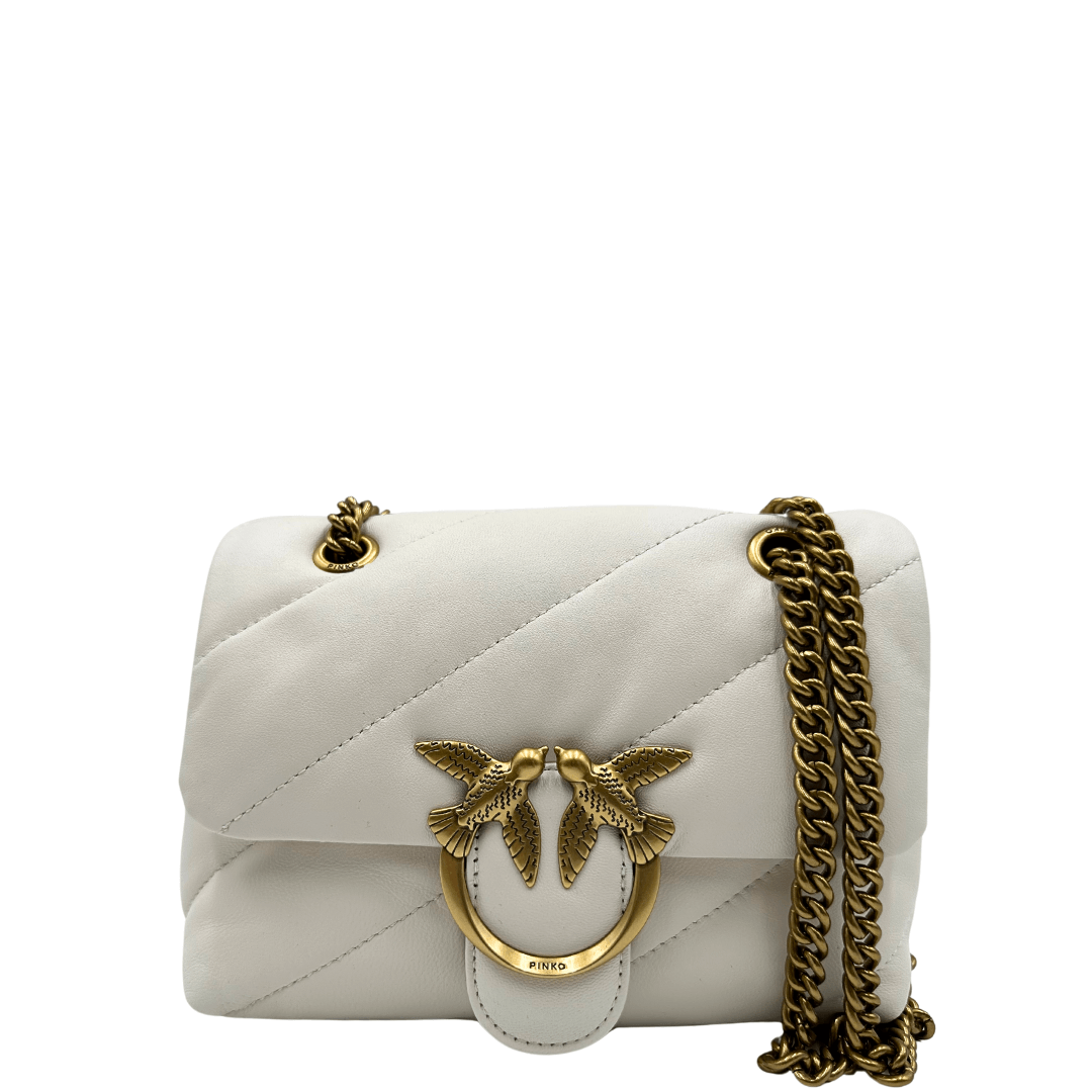 Borsa Pinko love bag puff in pelle matelassé bianca. Borse di lusso usate