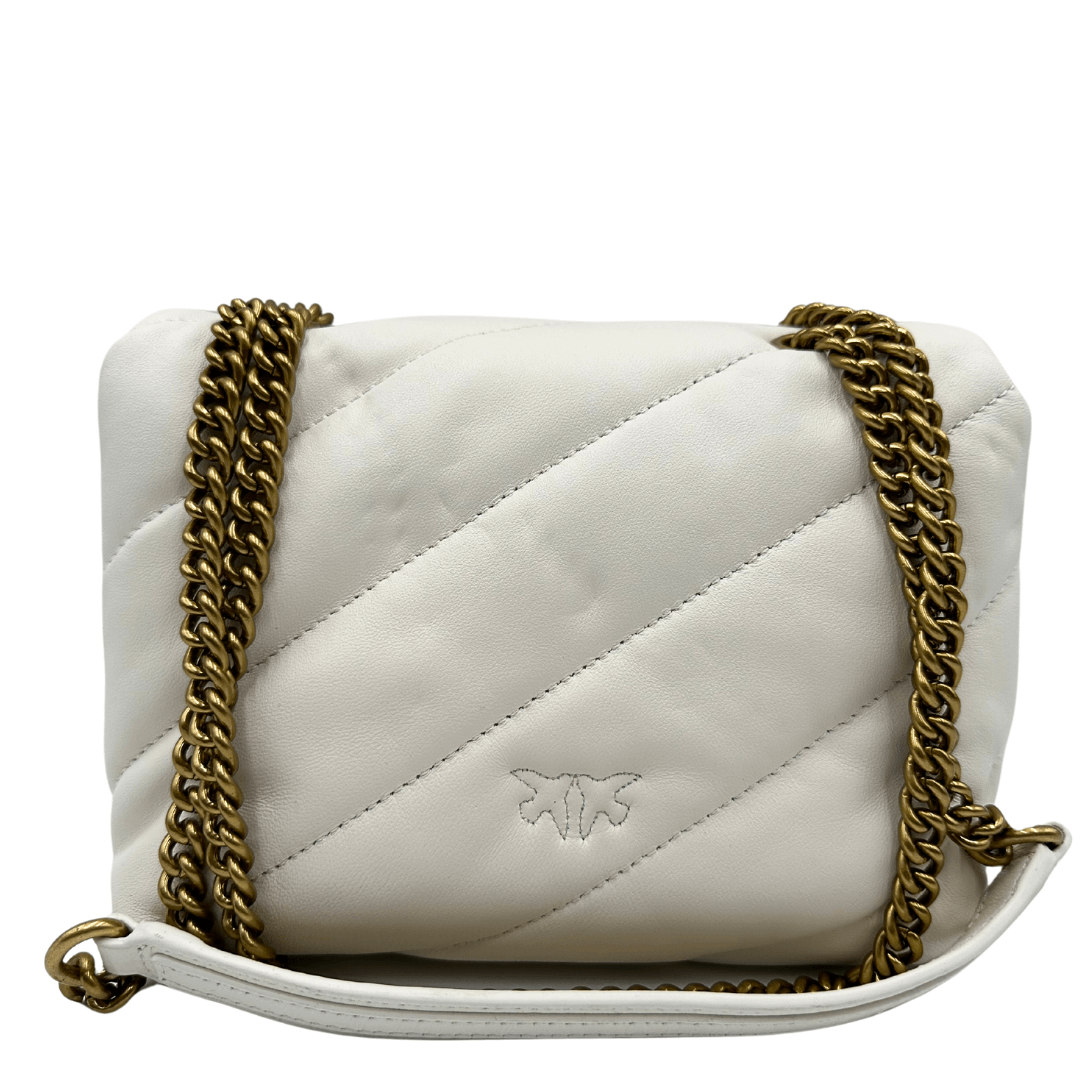 Borsa Pinko love bag puff in pelle matelassé bianca. Borse di lusso usate