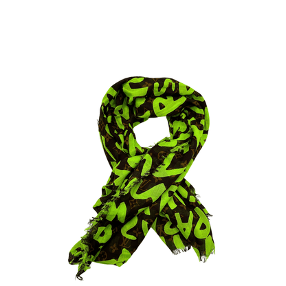 Foulard Louis Vuitton in cotone limited edition con scritte logo verdi. Accessori di lusso usati