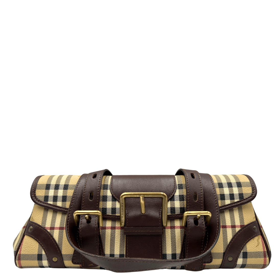 Borsa Burberry tartan con profili in pelle marrone. Borse di lusso usate ed originali