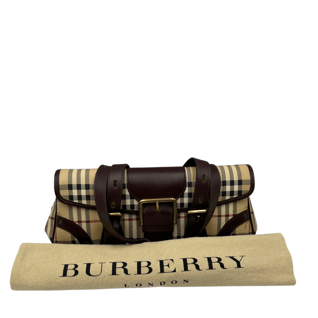 Borsa Burberry tartan con profili in pelle marrone. Borse di lusso usate ed originali