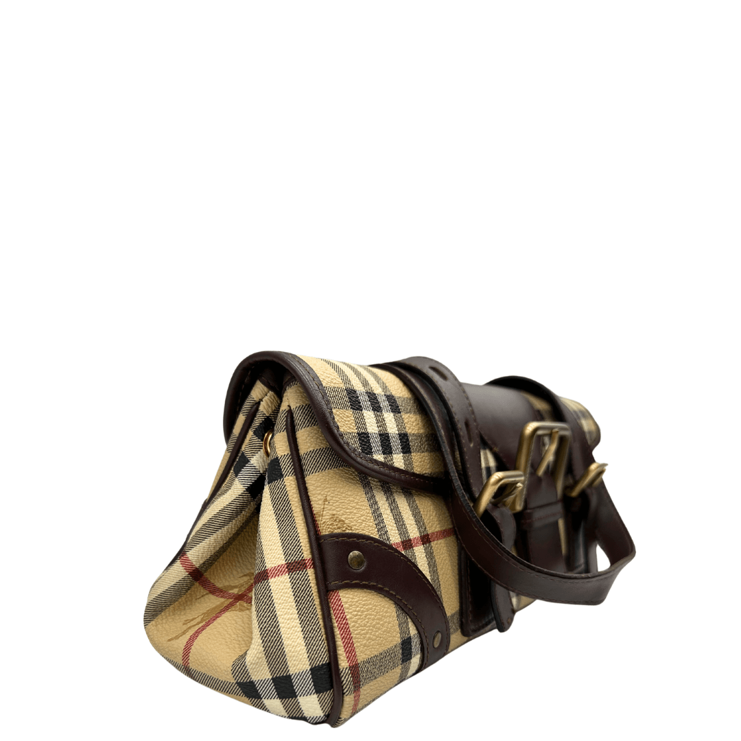 Borsa Burberry tartan con profili in pelle marrone. Borse di lusso usate ed originali