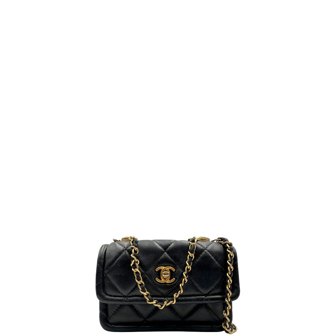 Borsa Chanel Mini Lambskin Button On Top Flap nera