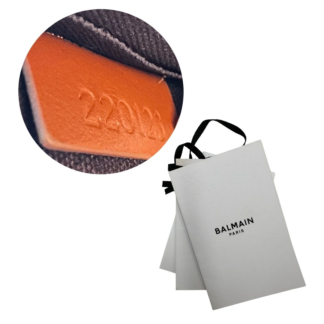 codici interno Borsa Balmain in tessuto color sabbia rifinita con parti in pelle marroni; munita di doppi manici e una pochette estraibile  