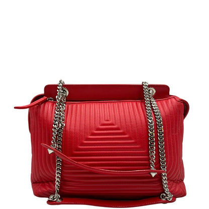 Borsa Dot Com Fendi in pelle rossa con parti metalliche argentate con manico singolo e tracolla scorrevole in catena con spallaccio in pelle 
