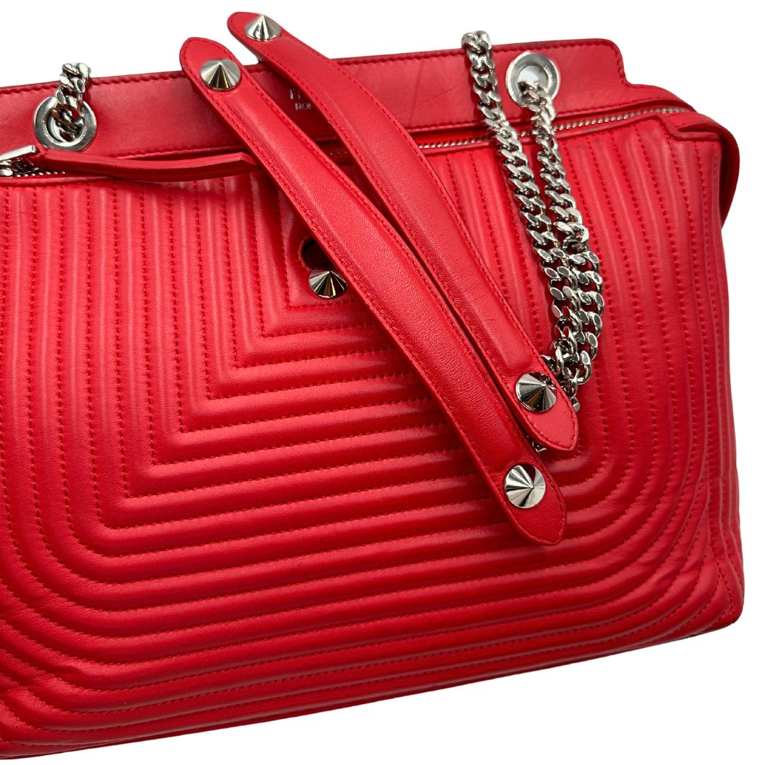 retro Borsa Dot Com Fendi in pelle rossa con parti metalliche argentate con manico singolo e tracolla scorrevole in catena con spallaccio in pelle 