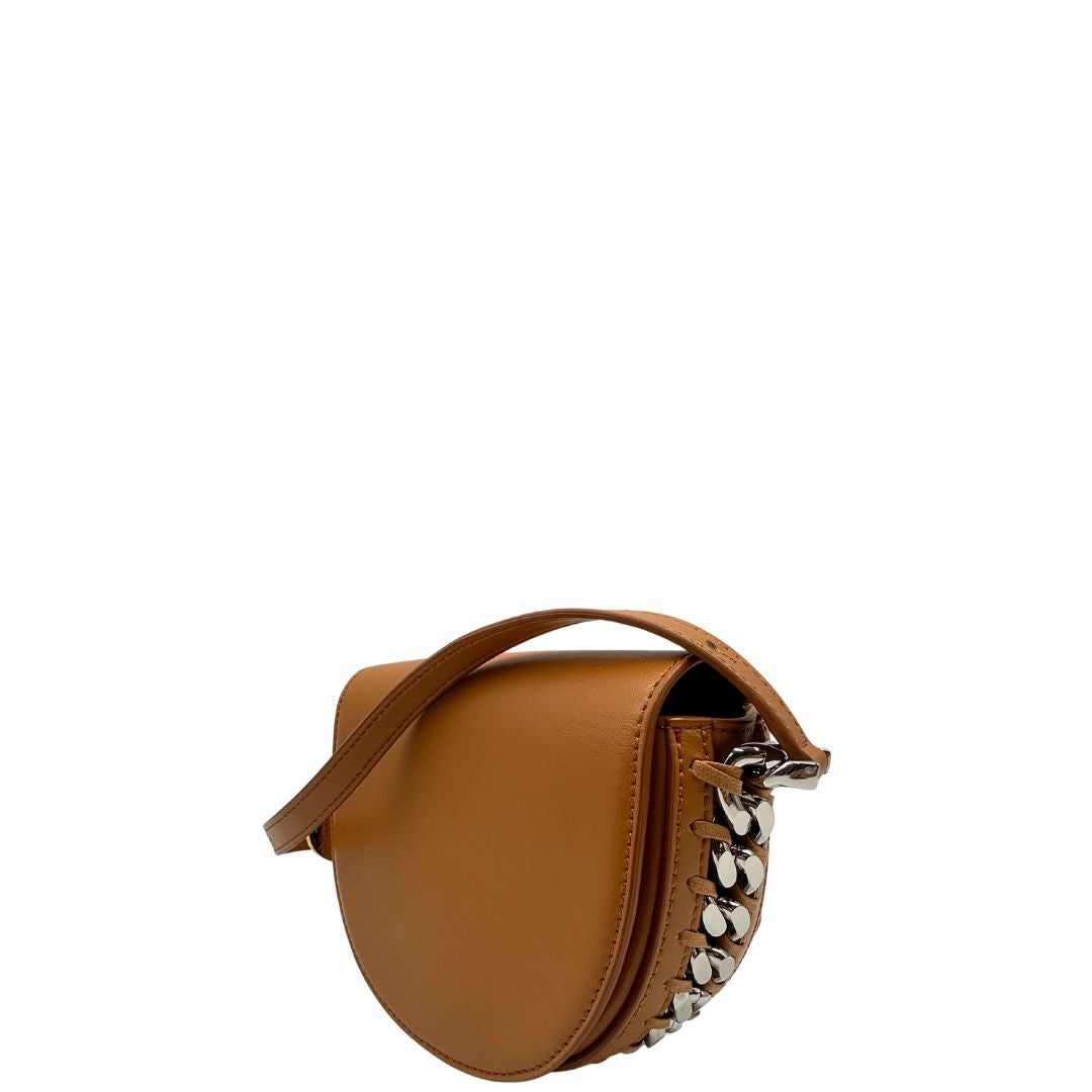 Borsa Stella McCartney in pelle color marrone bruciato con parti metalliche argentate e dorate. Completa di dustbag.