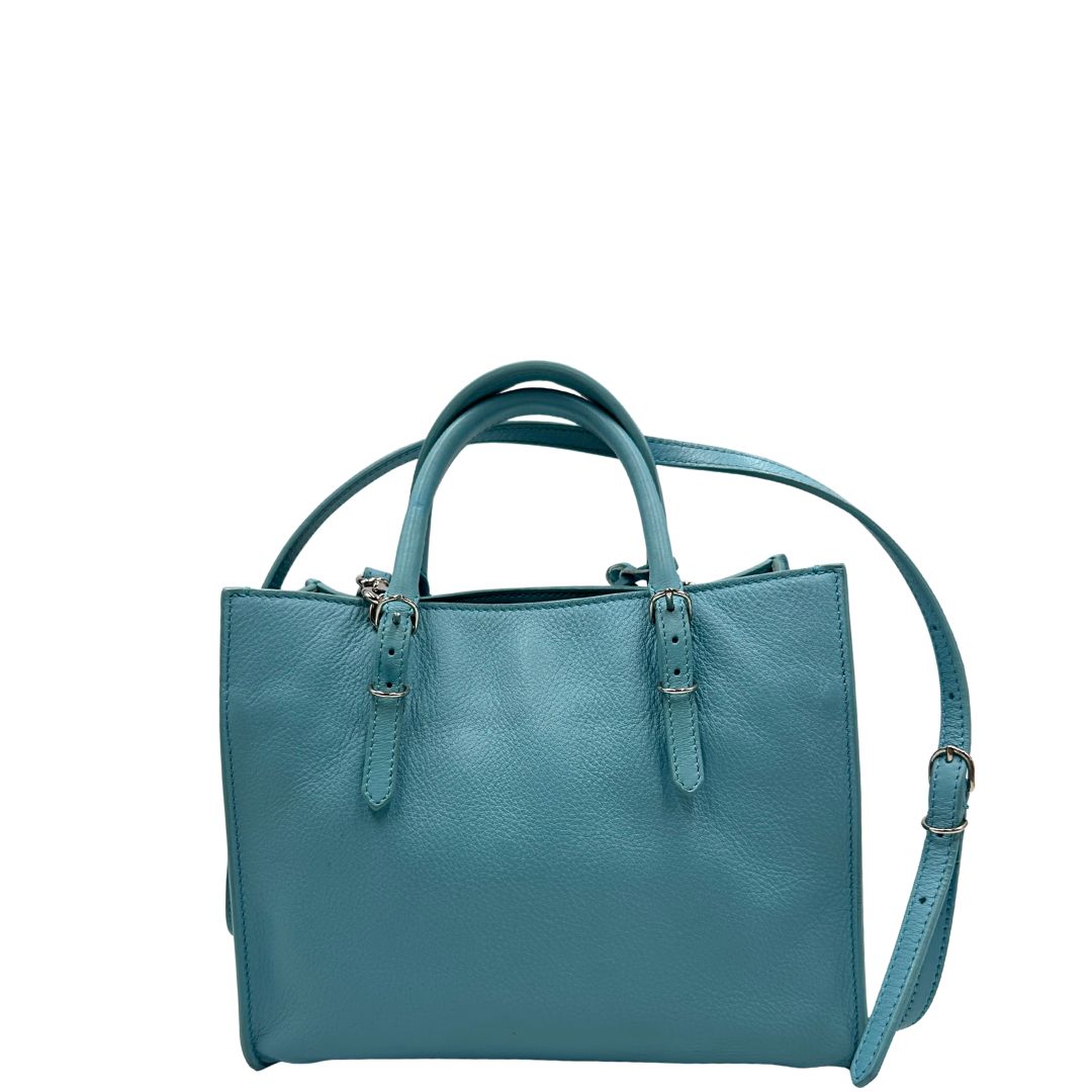 retro  Borsa Balenciaga in pelle color turchese con parti metalliche argentate; munita di doppi manici stondati e una tracolla amovibile e regolabile. Completa di dustbag e cartellini, di lusso, originale. 