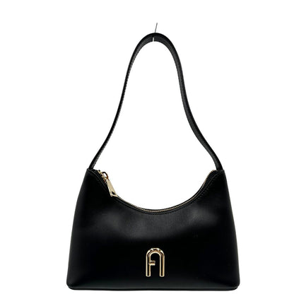 front Borsa Furla in pelle nera con parti metalliche dorate; munita di un manico singolo, indossabile a spalla. Completa di dustbag e cartellino 