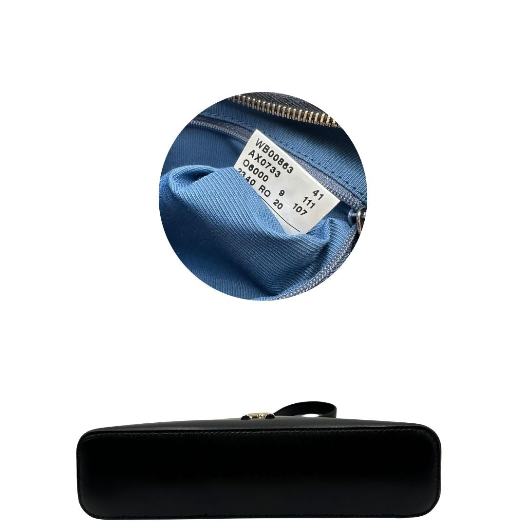 base Borsa Furla in pelle nera con parti metalliche dorate; munita di un manico singolo, indossabile a spalla. Completa di dustbag  