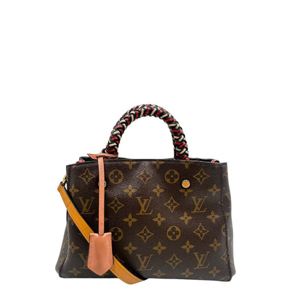 front Borsa Louis Vuitton in canvas marrone monogram con finiture in pelle multicolore e parti metalliche dorate; munita di doppi manici intrecciati e una tracolla amovibile. Completa di lucchetto e chiavi, di lusso, originale, ottime condizioni. 