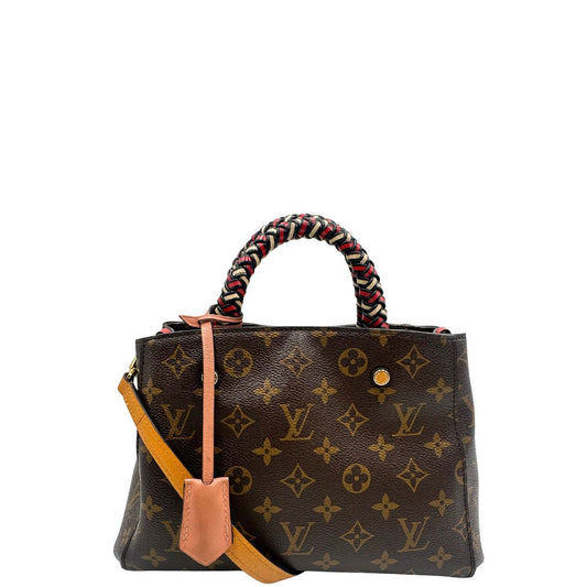 front Borsa Louis Vuitton in canvas marrone monogram con finiture in pelle multicolore e parti metalliche dorate; munita di doppi manici intrecciati e una tracolla amovibile. Completa di lucchetto e chiavi, di lusso, originale, ottime condizioni. 