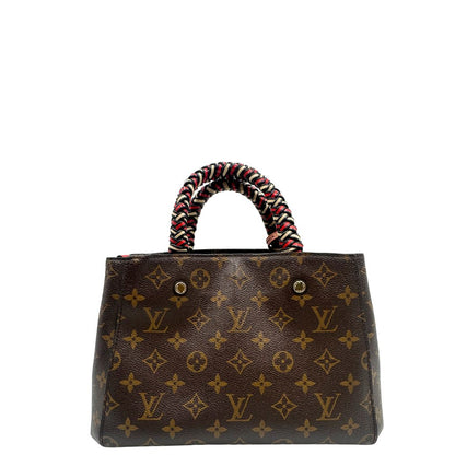 retro Borsa Louis Vuitton in canvas marrone monogram con finiture in pelle multicolore e parti metalliche dorate; munita di doppi manici intrecciati e una tracolla amovibile. Completa di lucchetto e chiavi, di lusso, originale, ottime condizioni. 