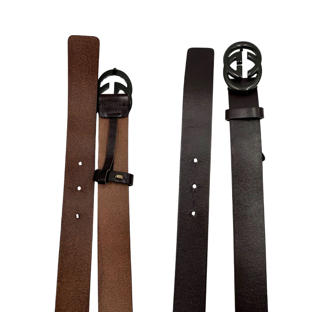 Cintura Gucci in pelle color testa di moro con parti metalliche tono su tono, di lusso, originale, ottime condizioni.