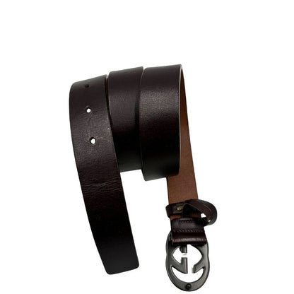 Cintura Gucci in pelle color testa di moro con parti metalliche tono su tono, di lusso, originale, ottime condizioni.