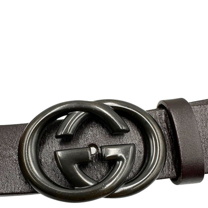 Cintura Gucci in pelle color testa di moro con parti metalliche tono su tono, di lusso, originale, ottime condizioni.