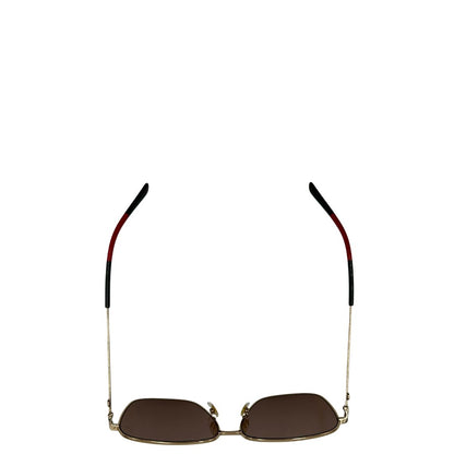 occhiali da sole Gucci in metallo dorato e asticelle con gli iconici colori Web. Completi di custodia, di lusso, originale, ottime condizioni.