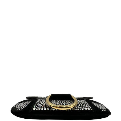base Borsa D&G in pelle scamosciata nera con parti metalliche dorate e impreziosita da strass; munita di un manico singolo in catena. Completa di corredo, di lusso, originale, usata.  