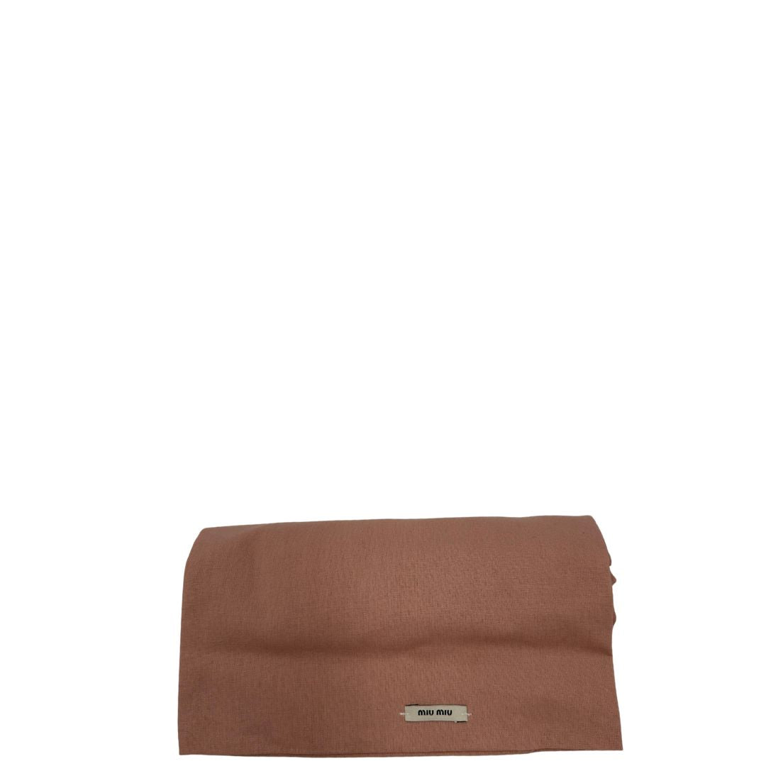 dustbag Borsa Miu Miu in pelle color cammello con parti metalliche dorate; munita di un manico singolo e una tracolla amovibile, di lusso, usata, originale, ottime condizioni.