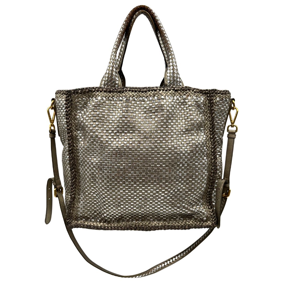 Satchel Madras Prada in pelle intrecciata