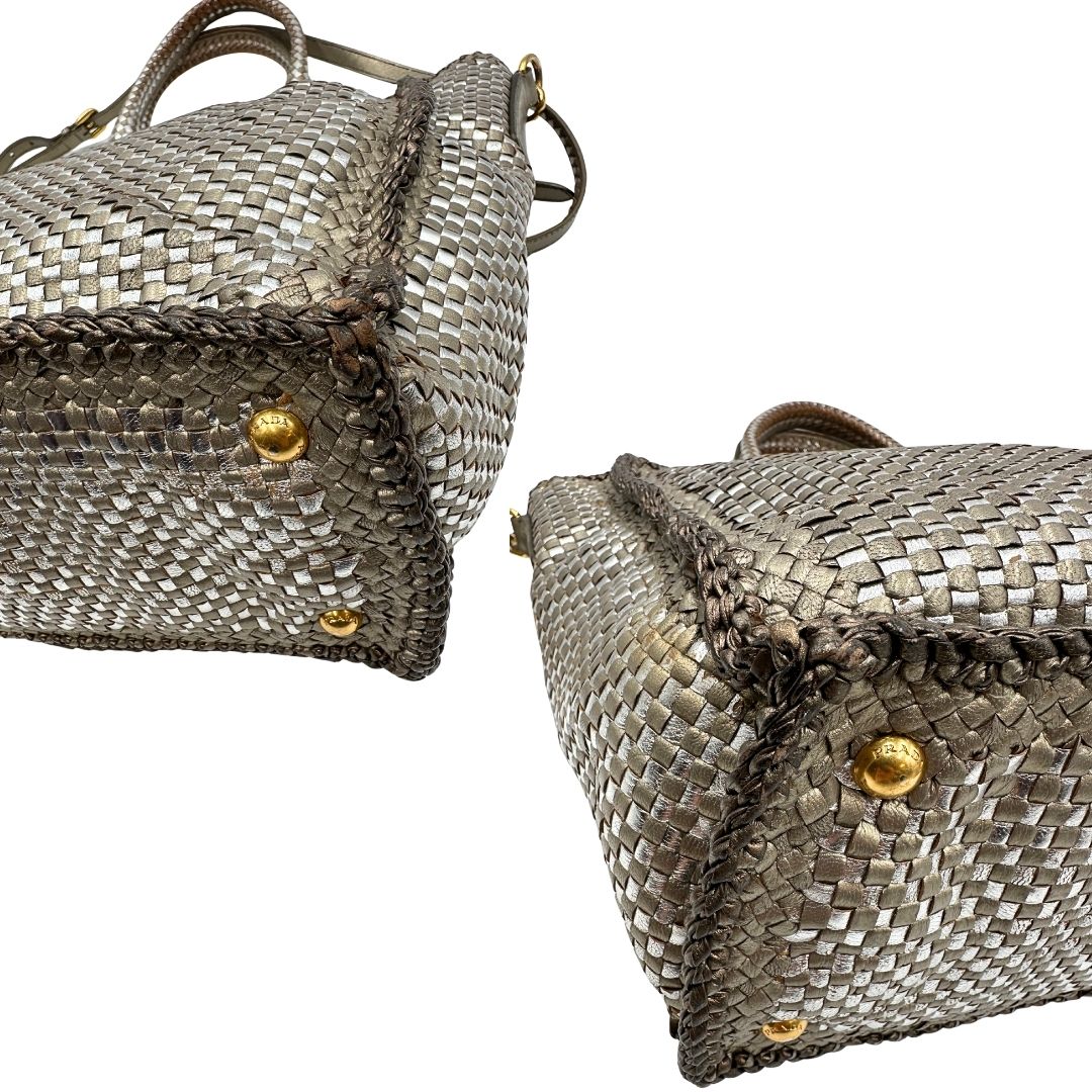 Satchel Madras Prada in pelle intrecciata