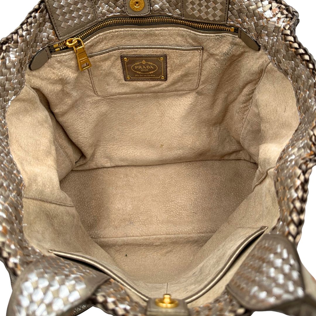 Satchel Madras Prada in pelle intrecciata