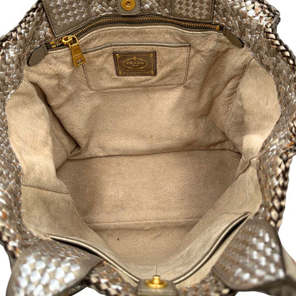 Satchel Madras Prada in pelle intrecciata
