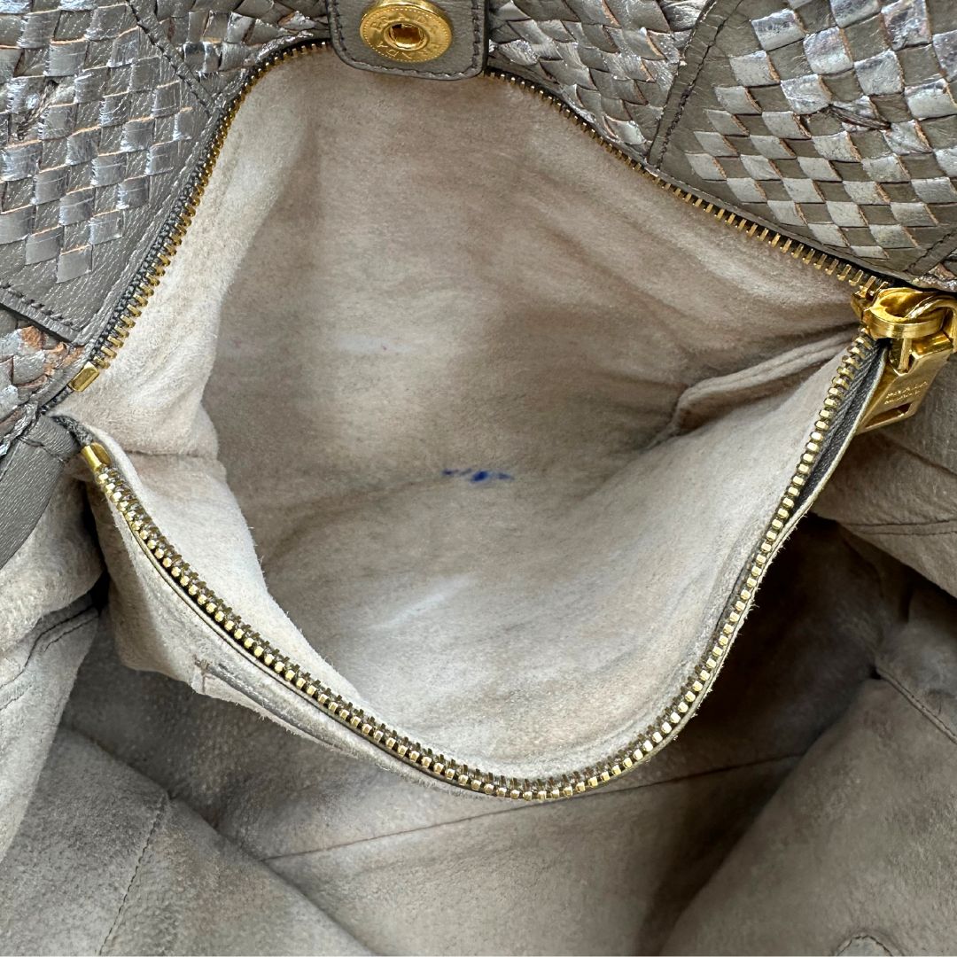 Satchel Madras Prada in pelle intrecciata