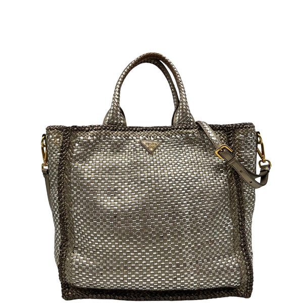 Satchel Madras Prada in pelle intrecciata