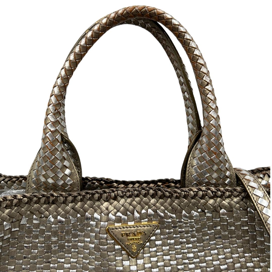 Satchel Madras Prada in pelle intrecciata