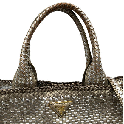 Satchel Madras Prada in pelle intrecciata