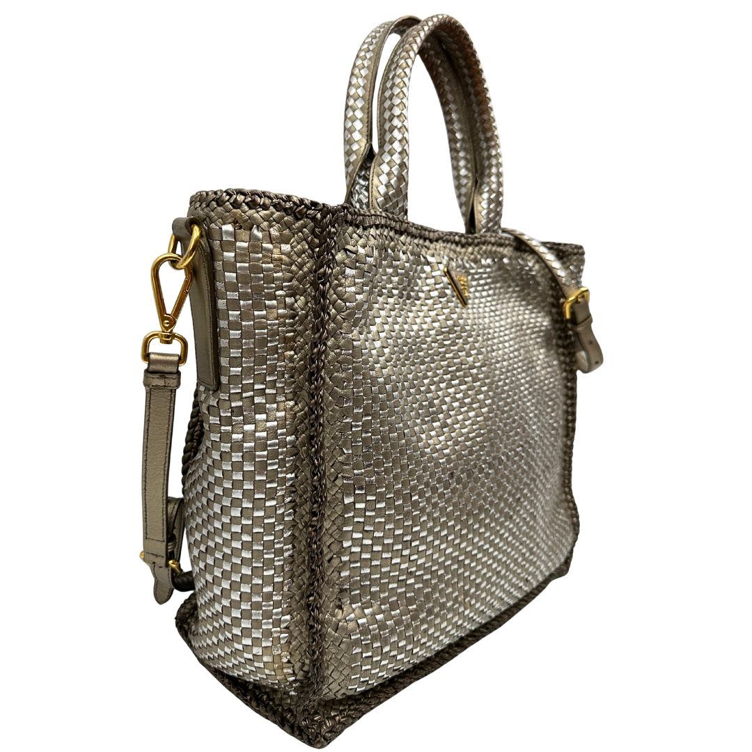 Satchel Madras Prada in pelle intrecciata