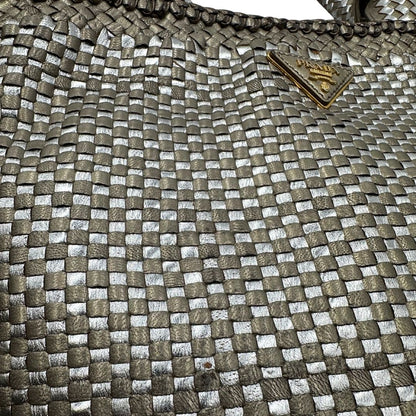 Satchel Madras Prada in pelle intrecciata