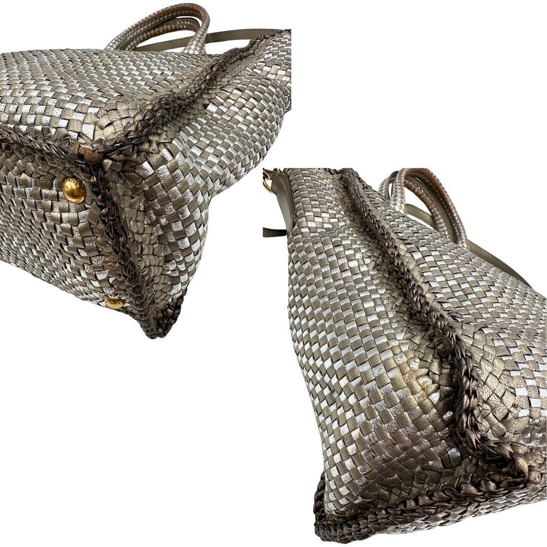 Satchel Madras Prada in pelle intrecciata