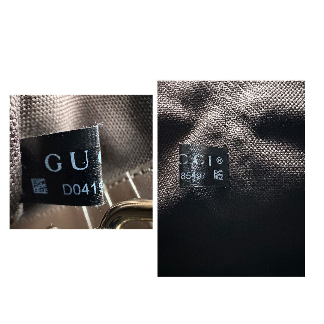 Borsa Gucci in tessuto GG monogram beige con finiture in pelle marroni testa di moro e parti metalliche dorate, munita di una tracolla in tessuto Web verde e rosso. Completa di dustbag. Originale, usata, di lusso, in ottime condizioni