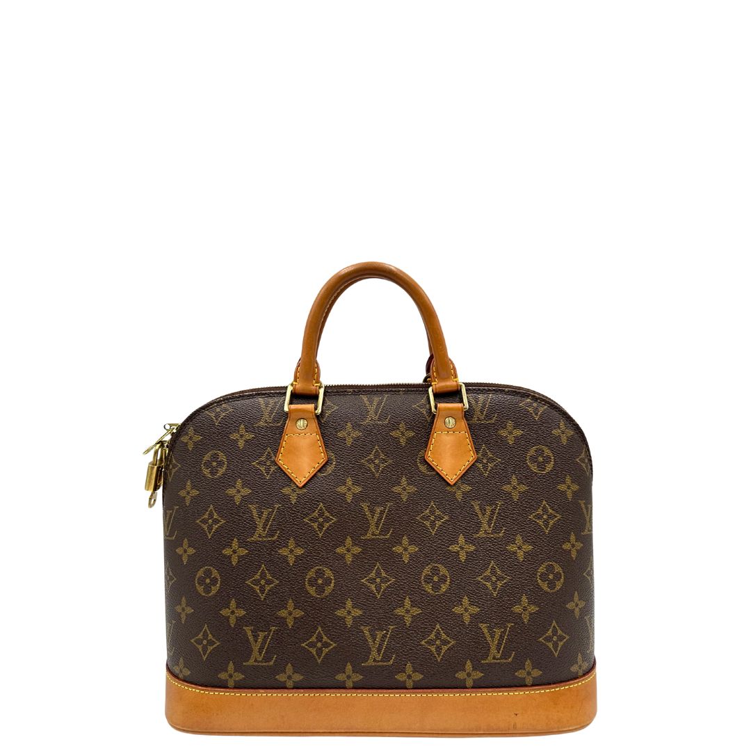front Borsa Louis Vuitton in canvas marrone monogram con finiture in vacchetta naturale e parti metalliche dorate; munita di doppi manici stondati, da portare a mano. Completa di chiavi e lucchetto, di lusso, originale, ottime condizioni. 