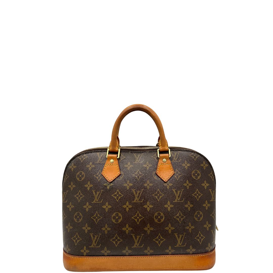  Borsa Louis Vuitton in canvas marrone monogram con finiture in vacchetta naturale e parti metalliche dorate; munita di doppi manici stondati, da portare a mano, di lusso, originale, ottime condizioni.