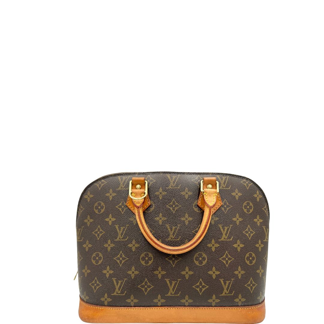 retro  Borsa Louis Vuitton in canvas marrone monogram con finiture in vacchetta naturale e parti metalliche dorate; munita di doppi manici stondati, da portare a mano, di lusso, originale, ottime condizioni. 