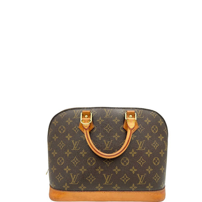 retro  Borsa Louis Vuitton in canvas marrone monogram con finiture in vacchetta naturale e parti metalliche dorate; munita di doppi manici stondati, da portare a mano, di lusso, originale, ottime condizioni. 