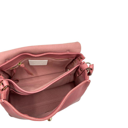 Interno di una Borsa Zanellato in pelle rosa con parti metalliche in oro chiaro munita di un manico singolo e una tracolla amovibile e regolabile. Originale, usata, di lusso, in ottime condizioni