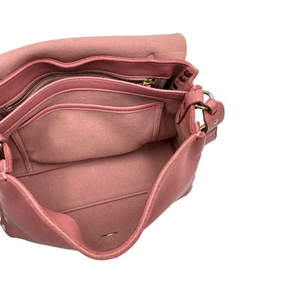 Interno di una Borsa Zanellato in pelle rosa con parti metalliche in oro chiaro munita di un manico singolo e una tracolla amovibile e regolabile. Originale, usata, di lusso, in ottime condizioni