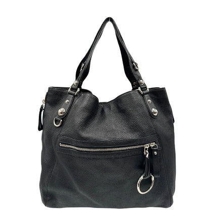 front Borsa Gucci in pelle nera martellata con parti metalliche argentate; munita di doppi manici, indossabile a spalla, di lusso, originale, ottime condizioni.