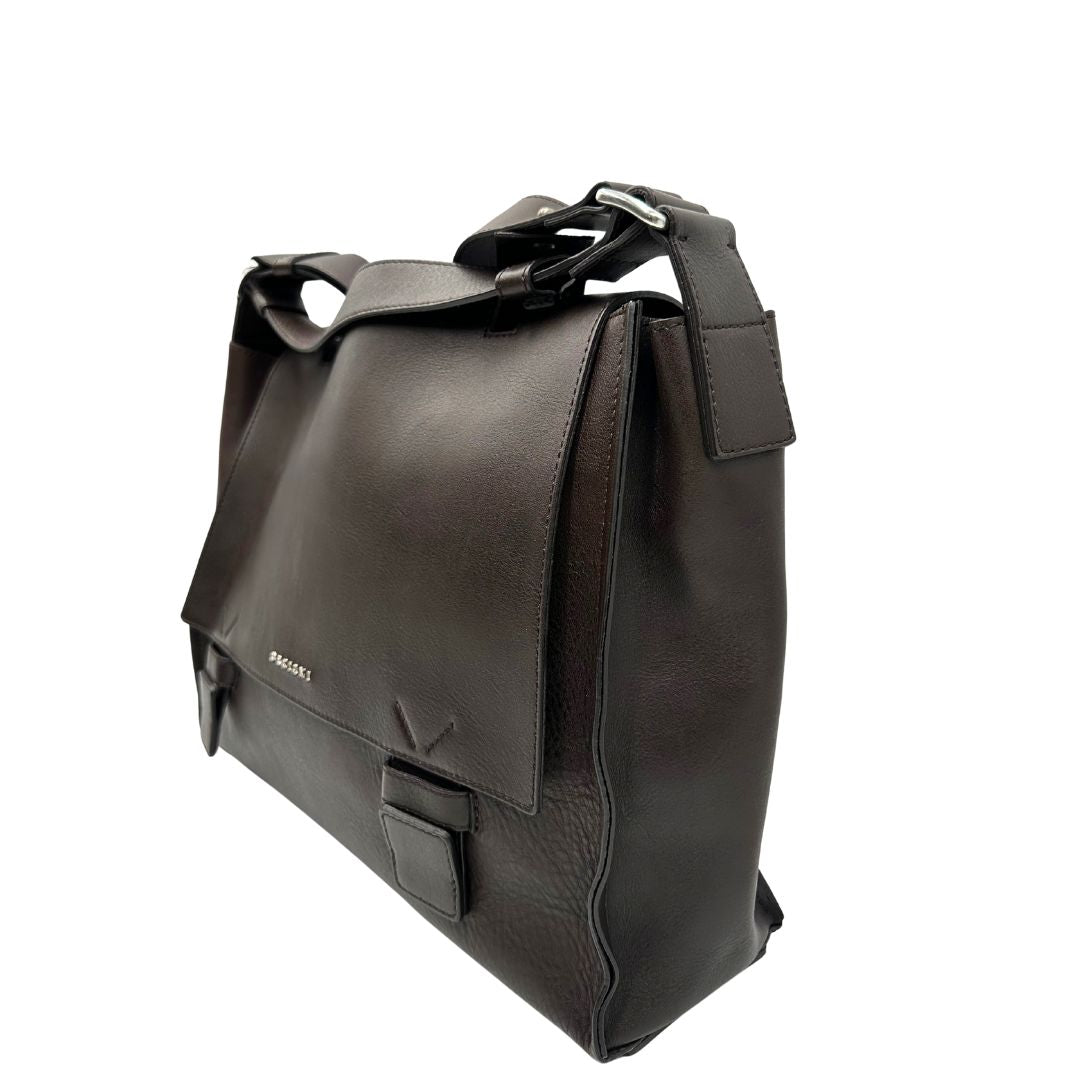 laterale Borsa Orciani in pelle marrone con parti metalliche argentate; munita di un manico singolo e una tracolla regolabile. Completa di dustbag, di lusso, originale, ottime condizioni.