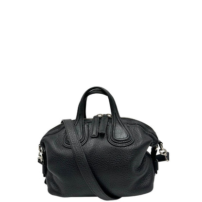 front Borsa Nightingale Givenchy in pelle nera con parti metalliche argentate; munita di doppi manici e una tracolla amovibile e regolabile, di lusso, originale, ottime condizioni, usata. 