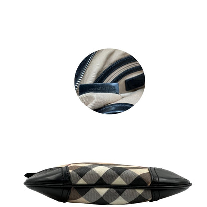 base Borsa Burberry in canvas trama tartan con finiture in pelle nera verniciata e parti metalliche argentate; munita di una tracolla regolabile, di lusso, originale, ottime condizioni. 