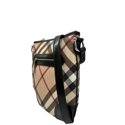 lato Borsa Burberry in canvas trama tartan con finiture in pelle nera verniciata e parti metalliche argentate; munita di una tracolla regolabile, di lusso, originale, ottime condizioni. 