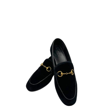 Mocassini Gucci in velluto nero con dettaglio Horsebit dorato. Completi di corredo, di lusso, originale, usata.