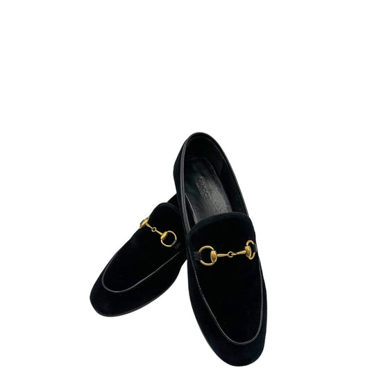 Mocassini Gucci in velluto nero con dettaglio Horsebit dorato. Completi di corredo, di lusso, originale, usata.